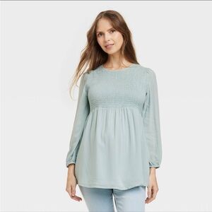 Long Sleeve Smocked Woven Maternity Shirt - Isabel Maternity by Ingrid & Isabel